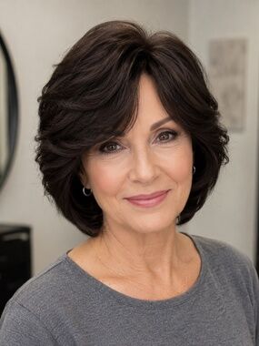 Human hair dark brown short shoulder length wig